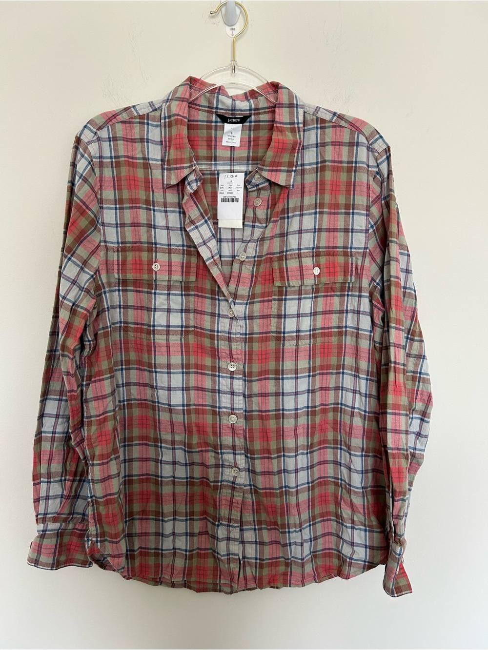 J. Crew NWT Plaid Button Down Shirt Size Large Orange and Green 100% Cotton